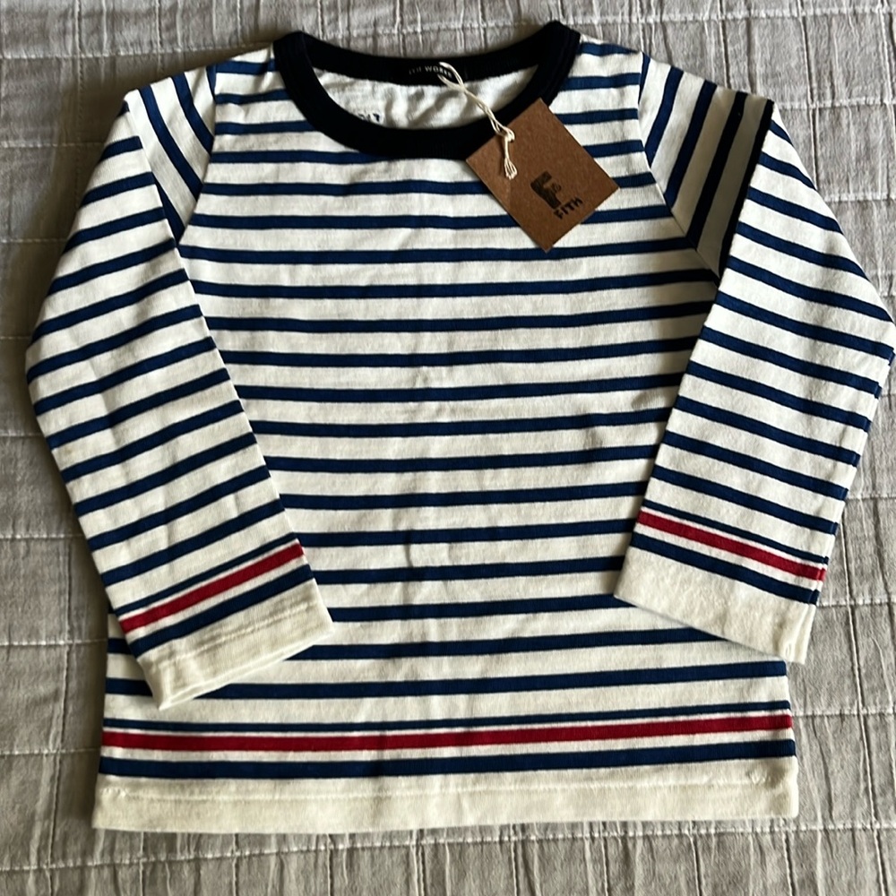 NWT Kids Fith Works Japan long slv tee; size 100 or 3T, nautical stripe preppy